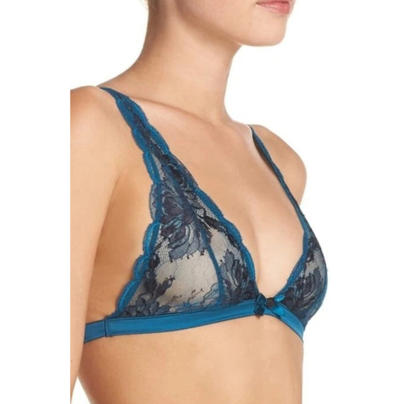 L'Agent by Agent Provocateur Women's Dani Soft Cup Bra Teal/Black Size Large - Picture 2 of 10
